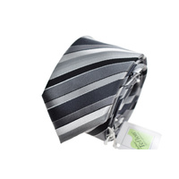 Adult Silver Tones Striped Silk Pinoti Tie 23205