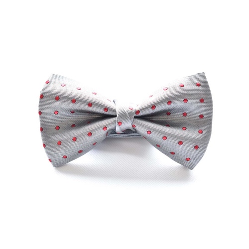 Grey Red Silk Spotted Bowtie