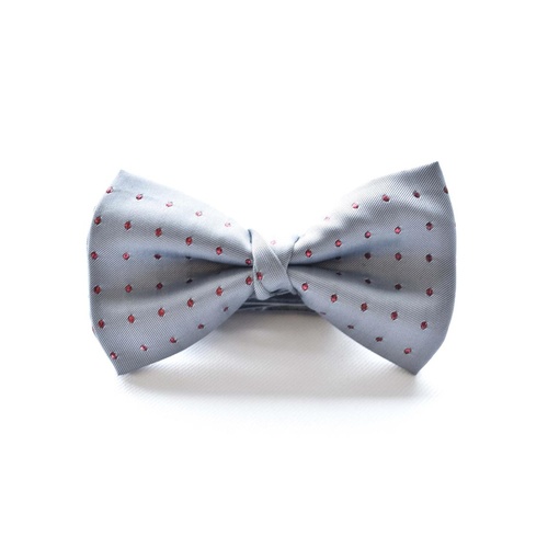 Grey Red Silk Spotted Bowtie