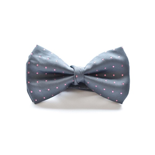 Grey Pink Silk Spotted Bowtie