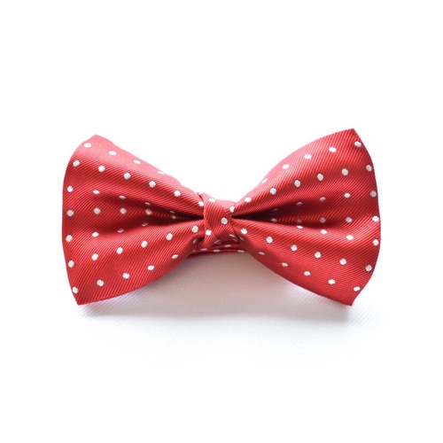 Bright Red White Silk Spotted Bowtie