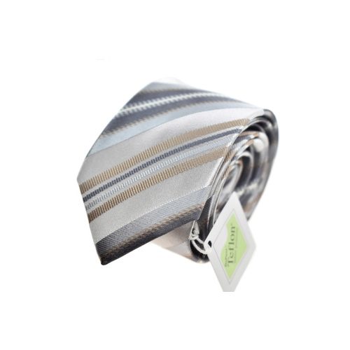 Beige & Silver Striped Silk Tie 