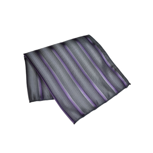 Gun Metal & Lilac Striped Silk Pocket Square