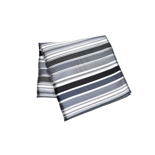 White & Grey Striped Silk Pocket Square