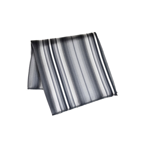 White & Silver Striped Silk Pocket Square