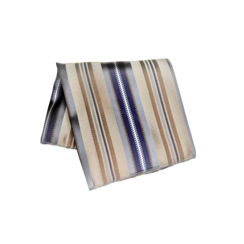 Taupe & Silver Striped Silk Pocket Square