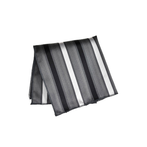 Silver & Black Striped Silk Pocket Square