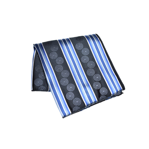 Black & Blue Striped Silk Pocket Square