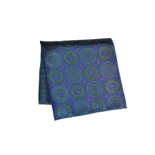 Navy & Green Tapestry Silk Pocket Square