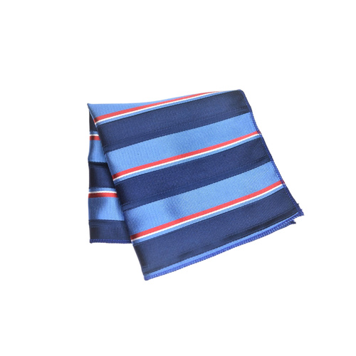 Navy & Blue Striped Silk Pocket Square