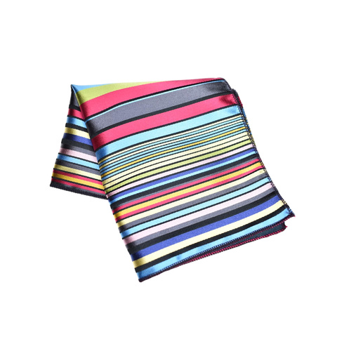 Blue & Pink Multicolour Striped Silk Pocket Square