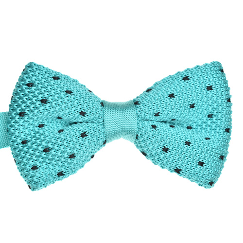 Aqua & Black Spotted Knitted Bowtie