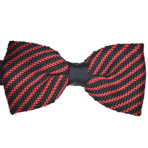 Black & Red Striped Knitted Bowtie