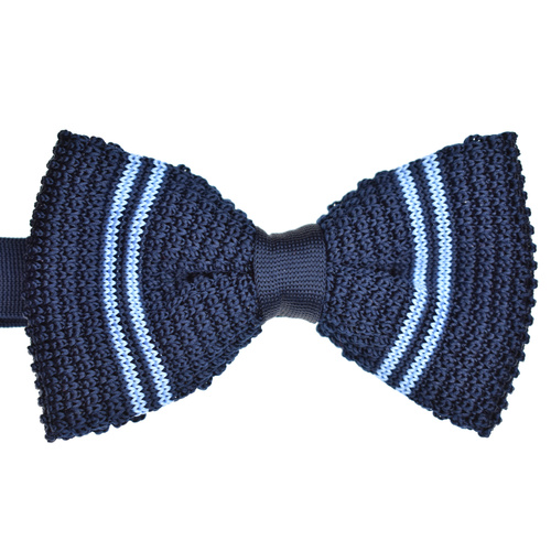Navy & Sky Striped Knitted Bowtie