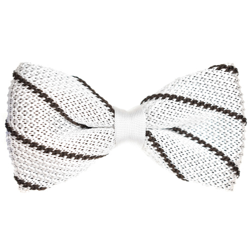 White & Chocolate Striped Knitted Bowtie