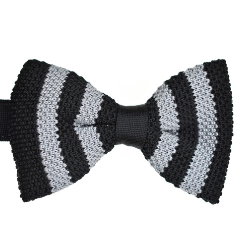 Black & Silver Striped Knitted Bowtie