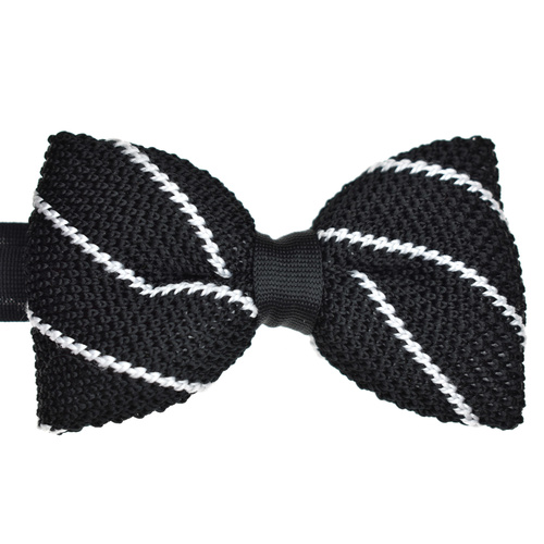 Black & White Striped Knitted Bowtie