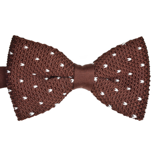 Chocolate & White Spotted Knitted Bowtie