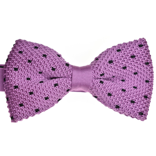 Lilac & Black Spotted Knitted Bowtie