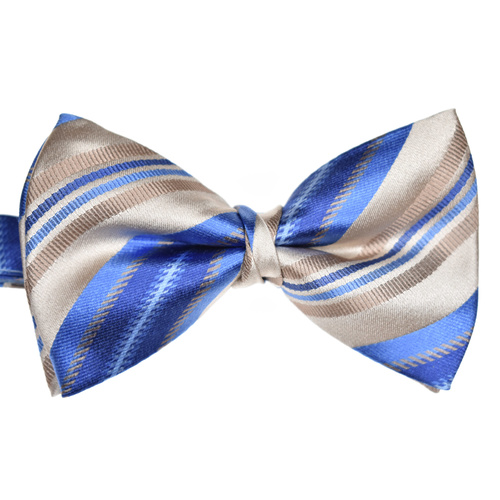 Taupe & Blue Striped Silk Bow