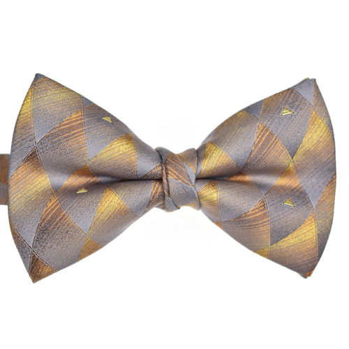 Taupe & Gold Patterned Silk Bow