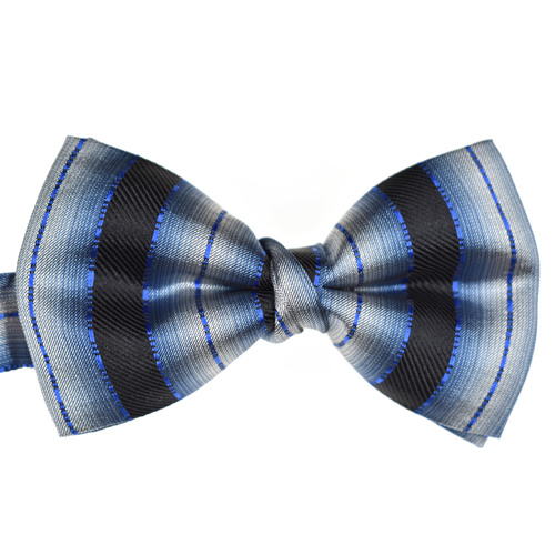 Black & Blue Stripe Silk Bow