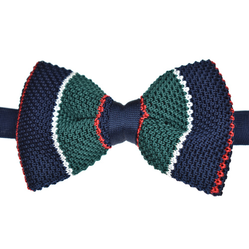 Green & Navy Striped Knitted Bowtie