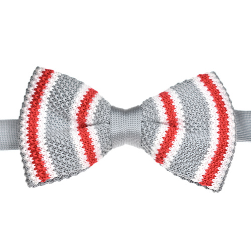 Silver & Red Knitted Bowtie
