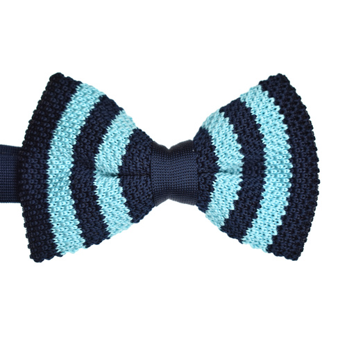 Navy & Aqua Striped Knitted Bowtie
