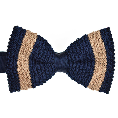 Navy & Chocolate Striped Knitted Bowtie