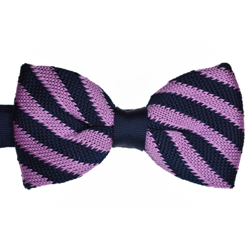Navy & Lilac Striped Knitted Bowtie