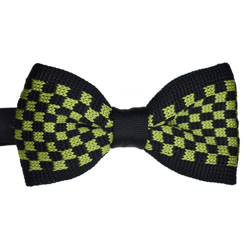 Black & Lime Check Knitted Bowtie