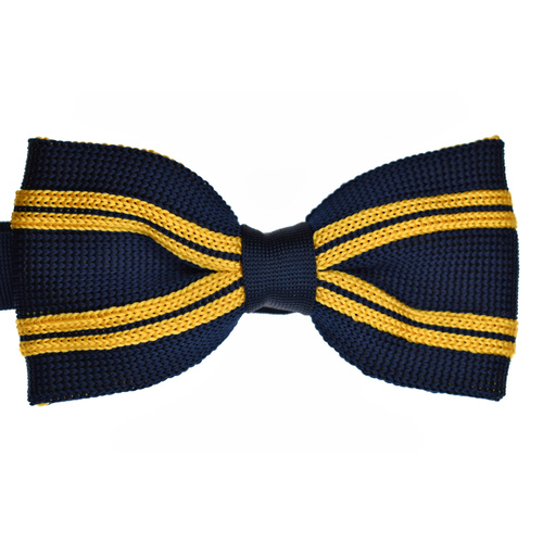 Navy & Gold Striped Knitted Bowtie
