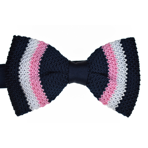 Navy & Pink Striped Knitted Bowtie