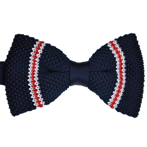 Navy & Red Striped Knitted Bowtie