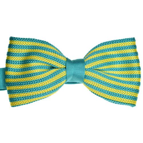 Aqua & Gold Striped Knitted Bowtie