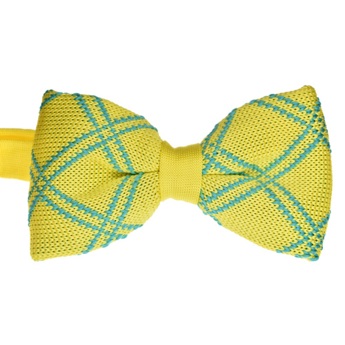 Gold & Aqua Checked Knitted Bowtie