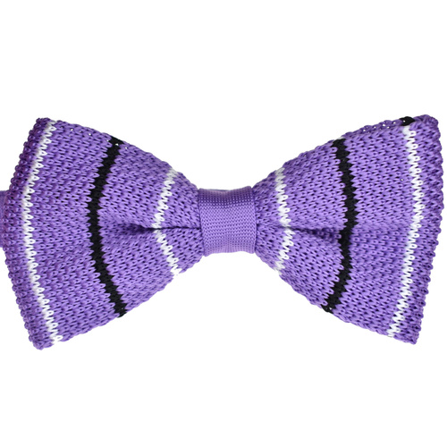 Lilac Striped Knitted Bowtie