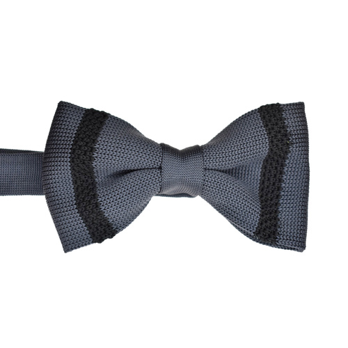 Charcoal & Black Striped Knitted Bowtie