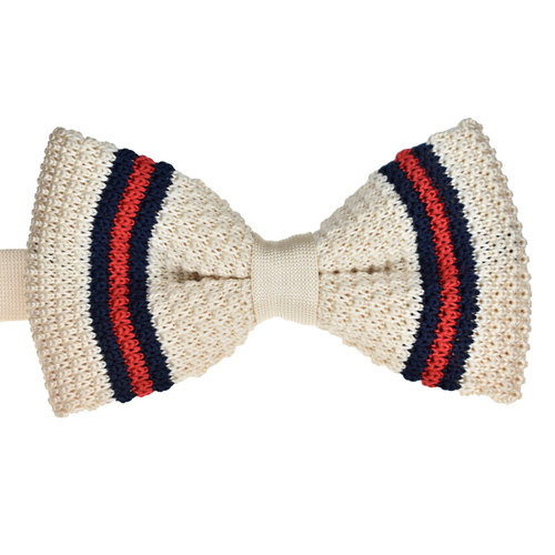 Ivory Striped Knitted Bowtie