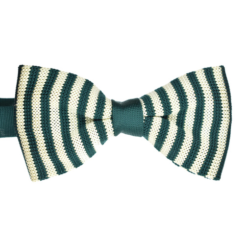 Green & White Striped Knitted Bowtie