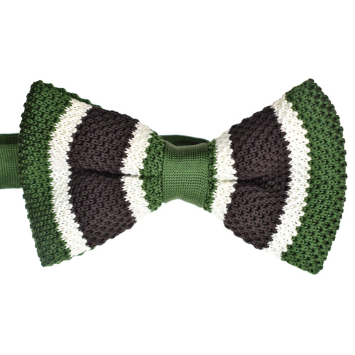 Green & Choc Striped Knitted Bowtie
