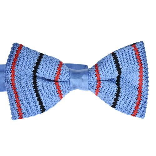 Blue Striped Knitted Bowtie