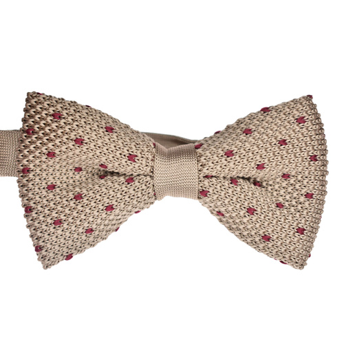 Mocha & Red Spotted Knitted Bowtie