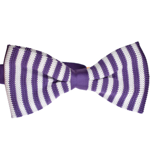 Lilac & White Striped Knitted Bowtie