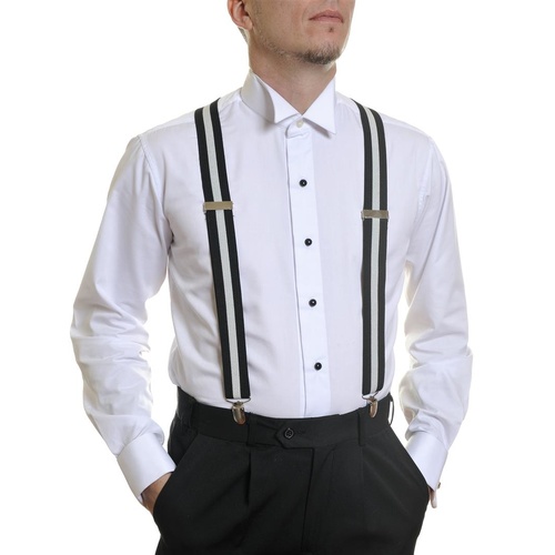 Louis Cheval Suspenders Black & White Stripe
