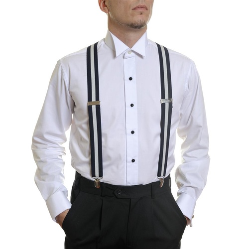 Louis Cheval Suspenders Navy & White Stripe