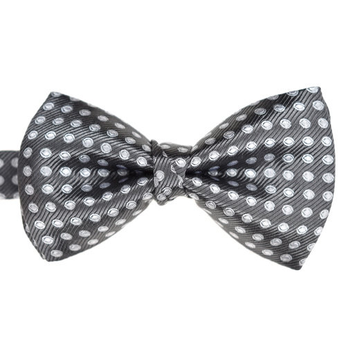 Charcoal & White Spotted Silk Bowtie 