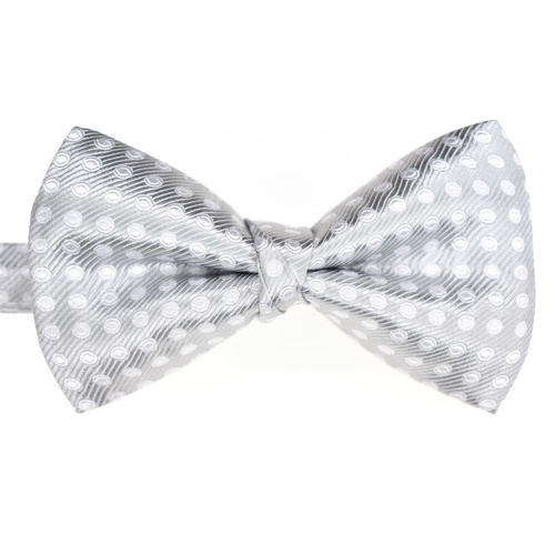 Silver & White Spotted Silk Bowtie 